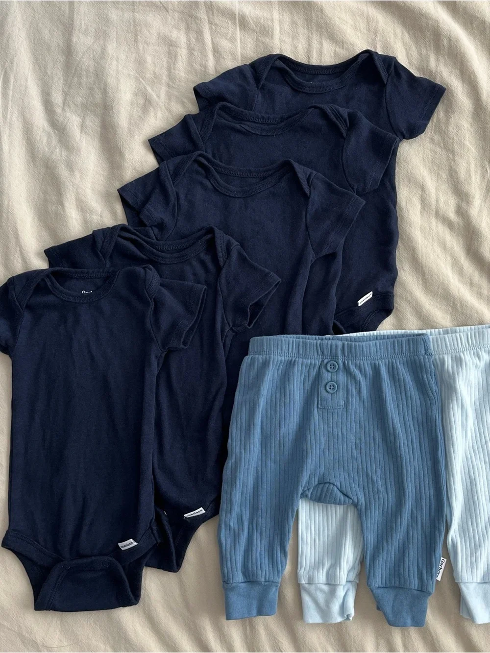 Lot of 7 Gerber Blue Baby Onesie Sets
